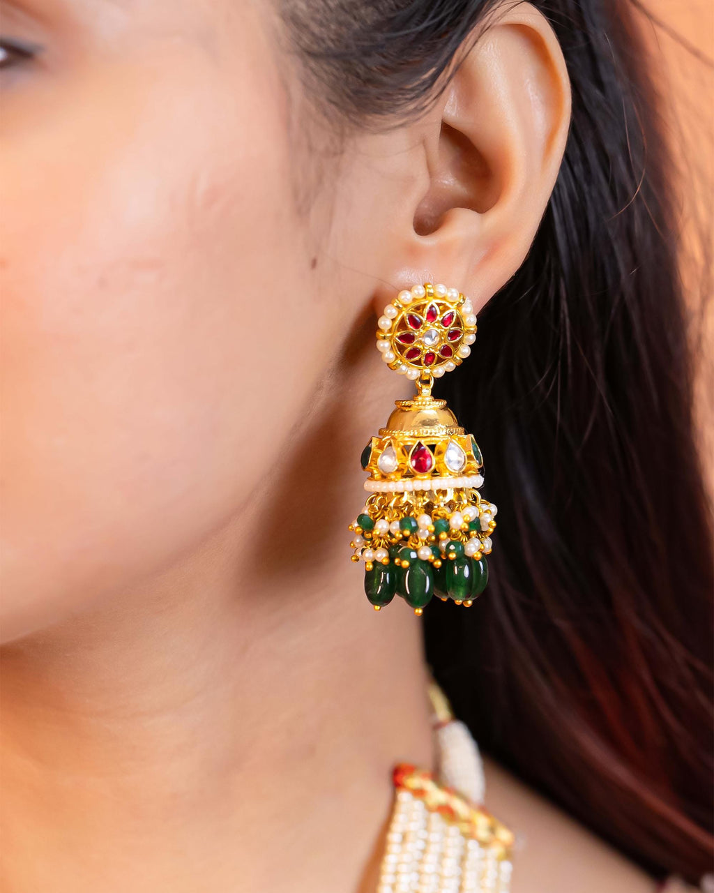 Kundan Pearl Long Mala Necklace Set with Jhumka Earrings  Indian Wedding Jewelry