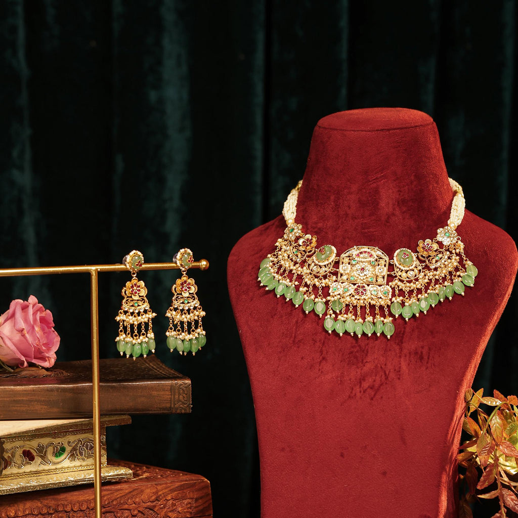Royal Peacock Kundan Choker Necklace Set with Jhumka Earrings  Indian Bridal Meenakari Jewelry
