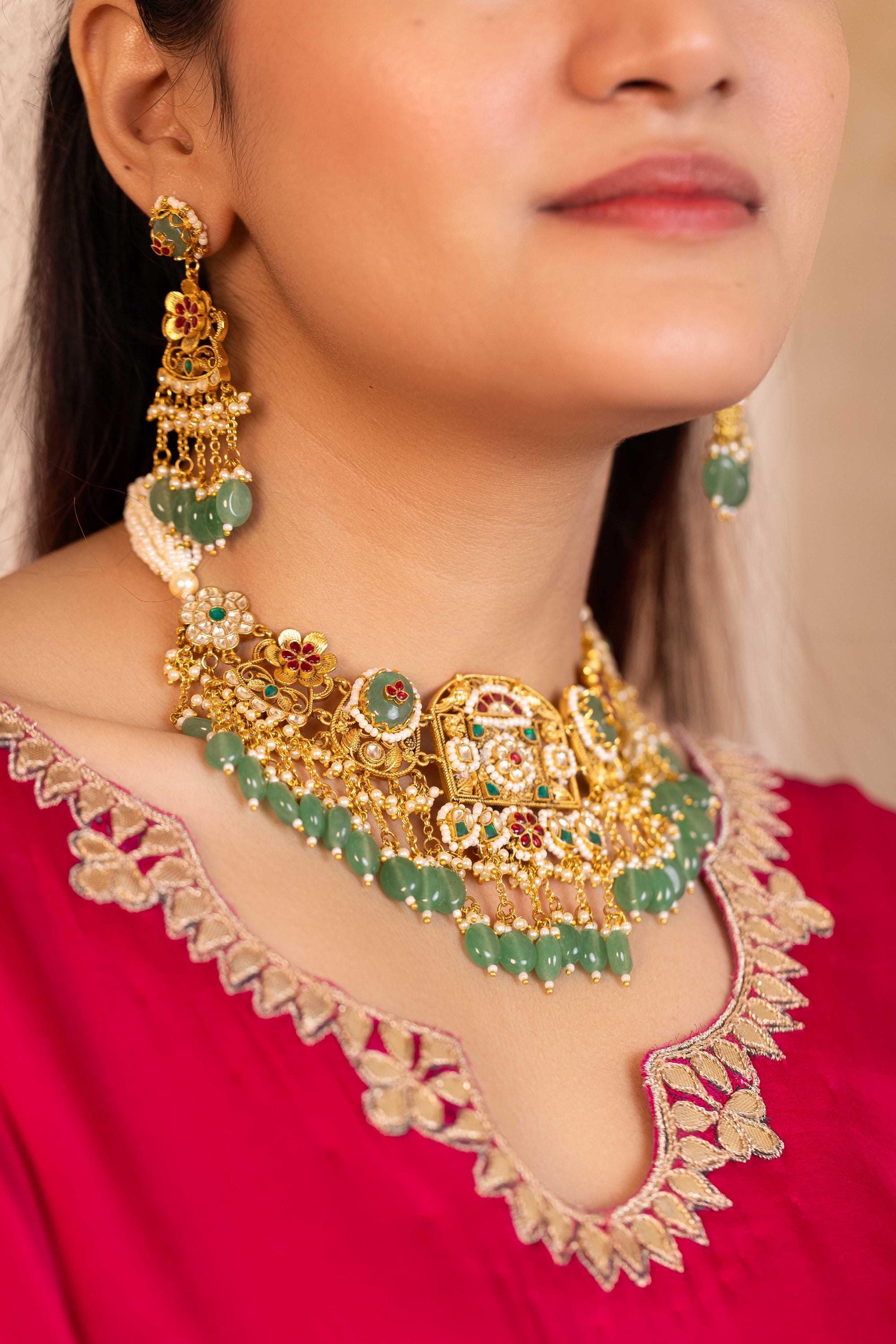 Royal Peacock Kundan Choker Necklace Set with Jhumka Earrings  Indian Bridal Meenakari Jewelry