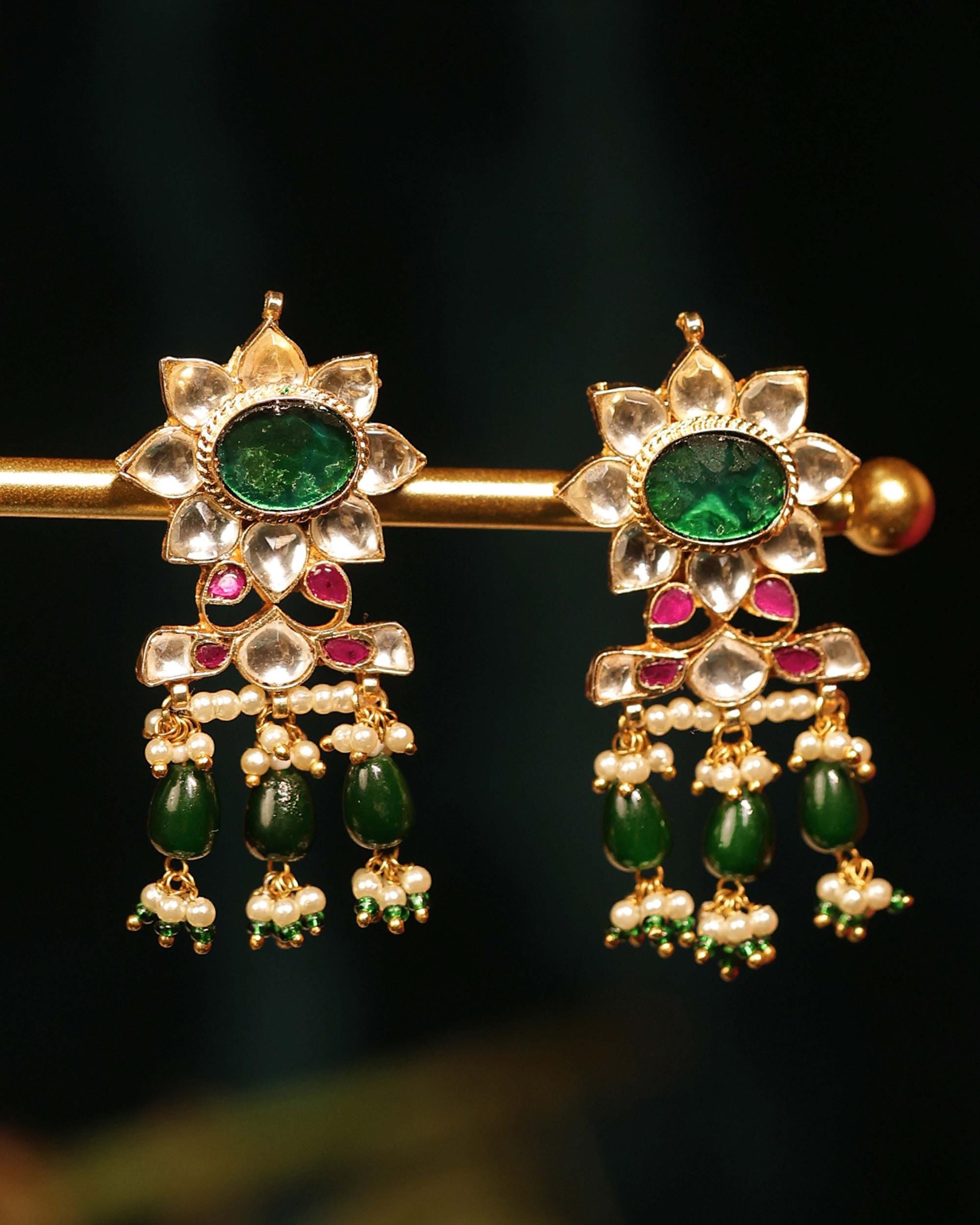 Royal Kundan Choker Necklace Set with Emerald, Ruby, Seed Pearls  Traditional Bridal Jewelry