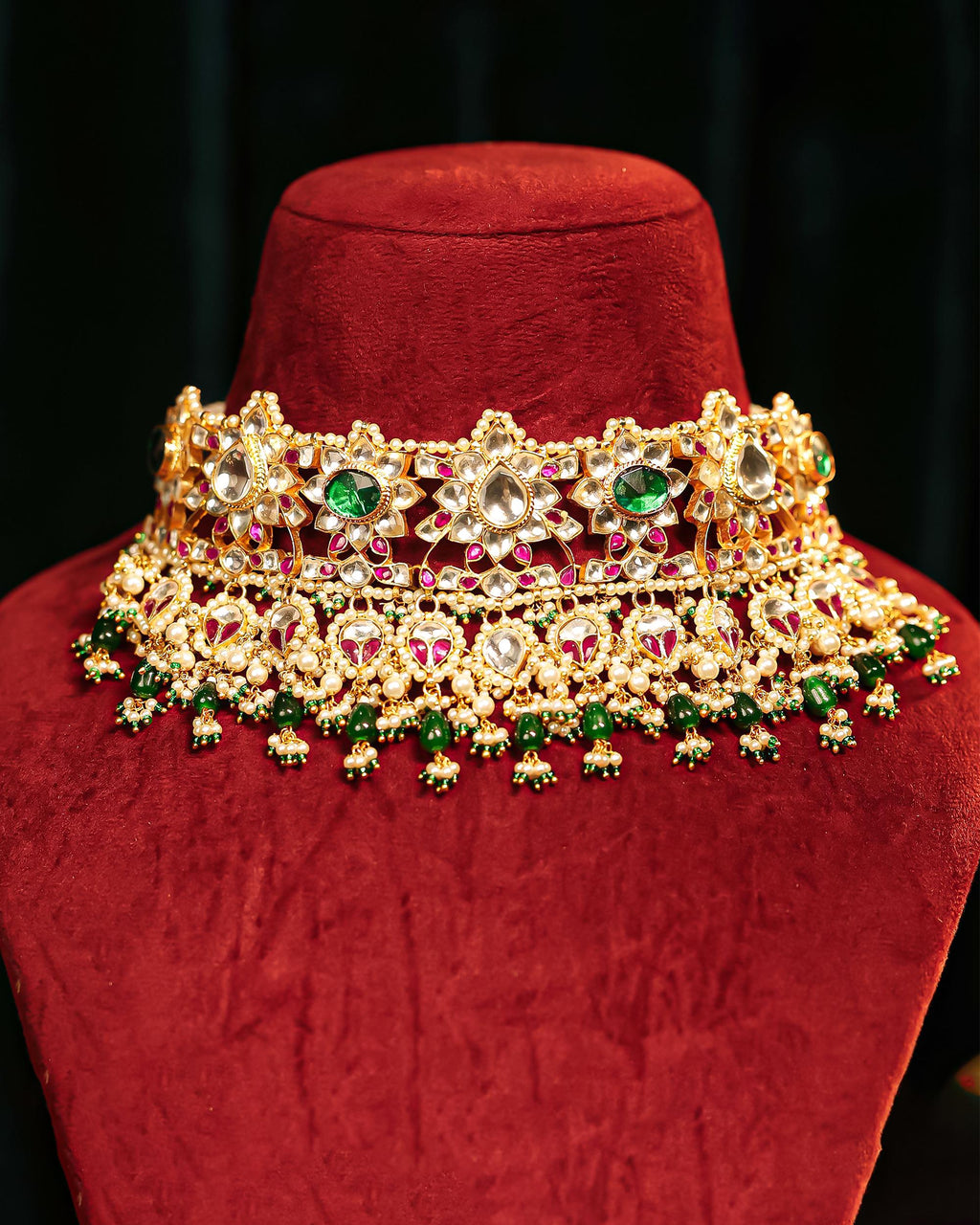 Royal Kundan Choker Necklace Set with Emerald, Ruby, Seed Pearls  Traditional Bridal Jewelry