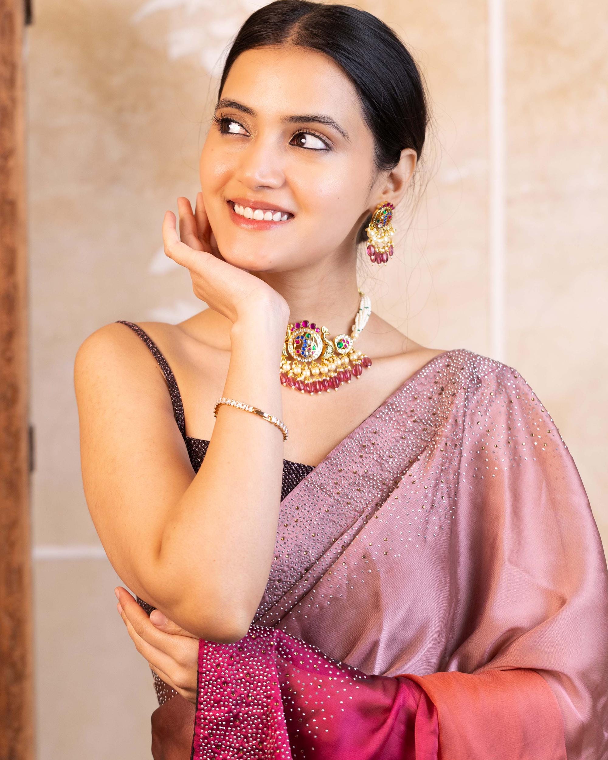Handcrafted Kundan Peacock Choker Set with Pink Beads & Pearl Mala