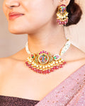 Handcrafted Kundan Peacock Choker Set with Pink Beads & Pearl Mala