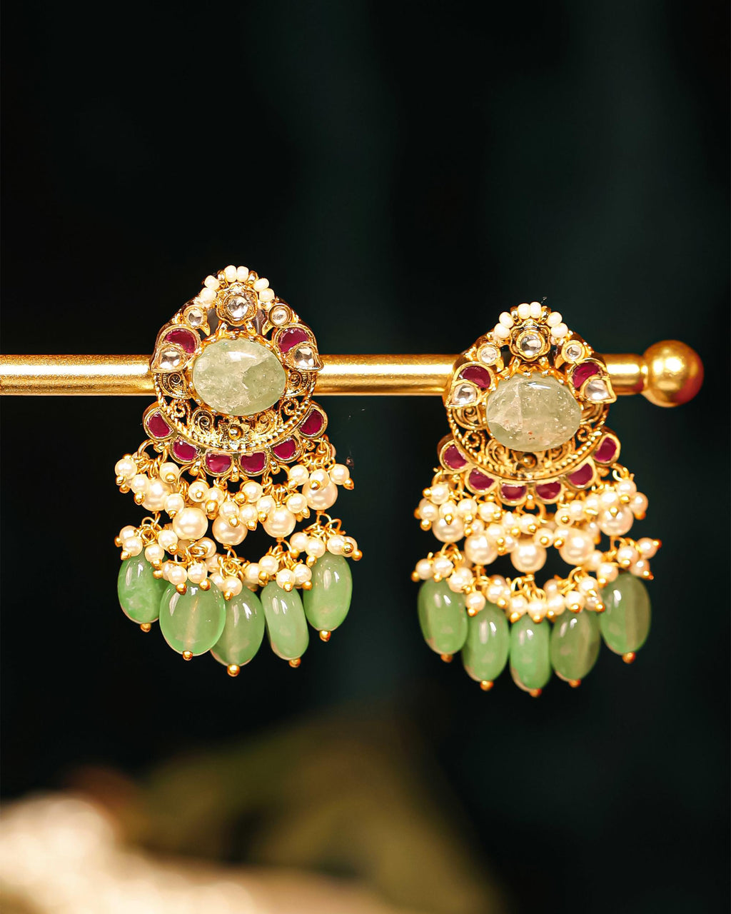 Pastel Green Kundan Choker Set | Multi-Strand Pearl Mala, Indian Bridal Necklace Earrings