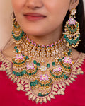 Handcrafted Kamal Meenakari Kundan Choker Set | Mint Emerald Beads, Pink Lotus Enamel, Bridal Necklace