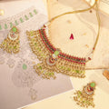 Carved Mint Stone Kundan Choker Set | Traditional Indian Bridal Necklace with Pastel Beads