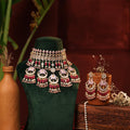 Hand-Painted Meenakari Lotus Kundan Choker Set | Ruby Pink Bridal Statement Jewelry