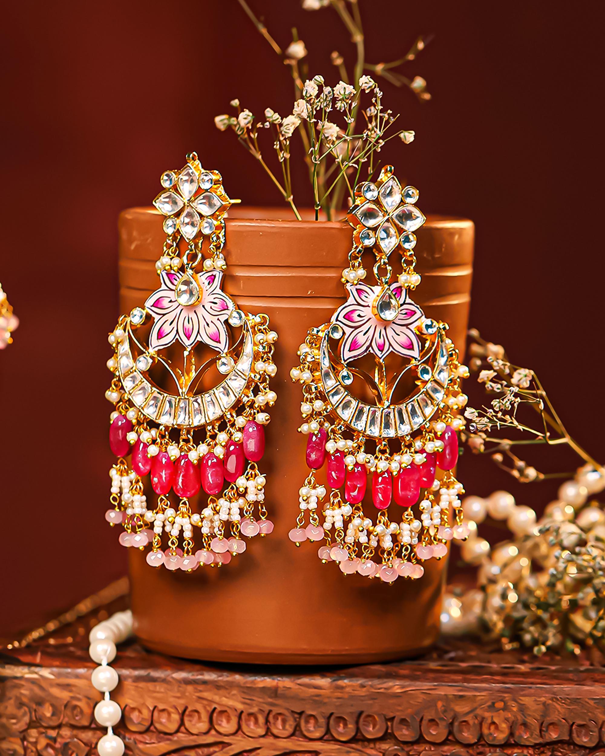 Hand-Painted Meenakari Lotus Kundan Choker Set | Ruby Pink Bridal Statement Jewelry