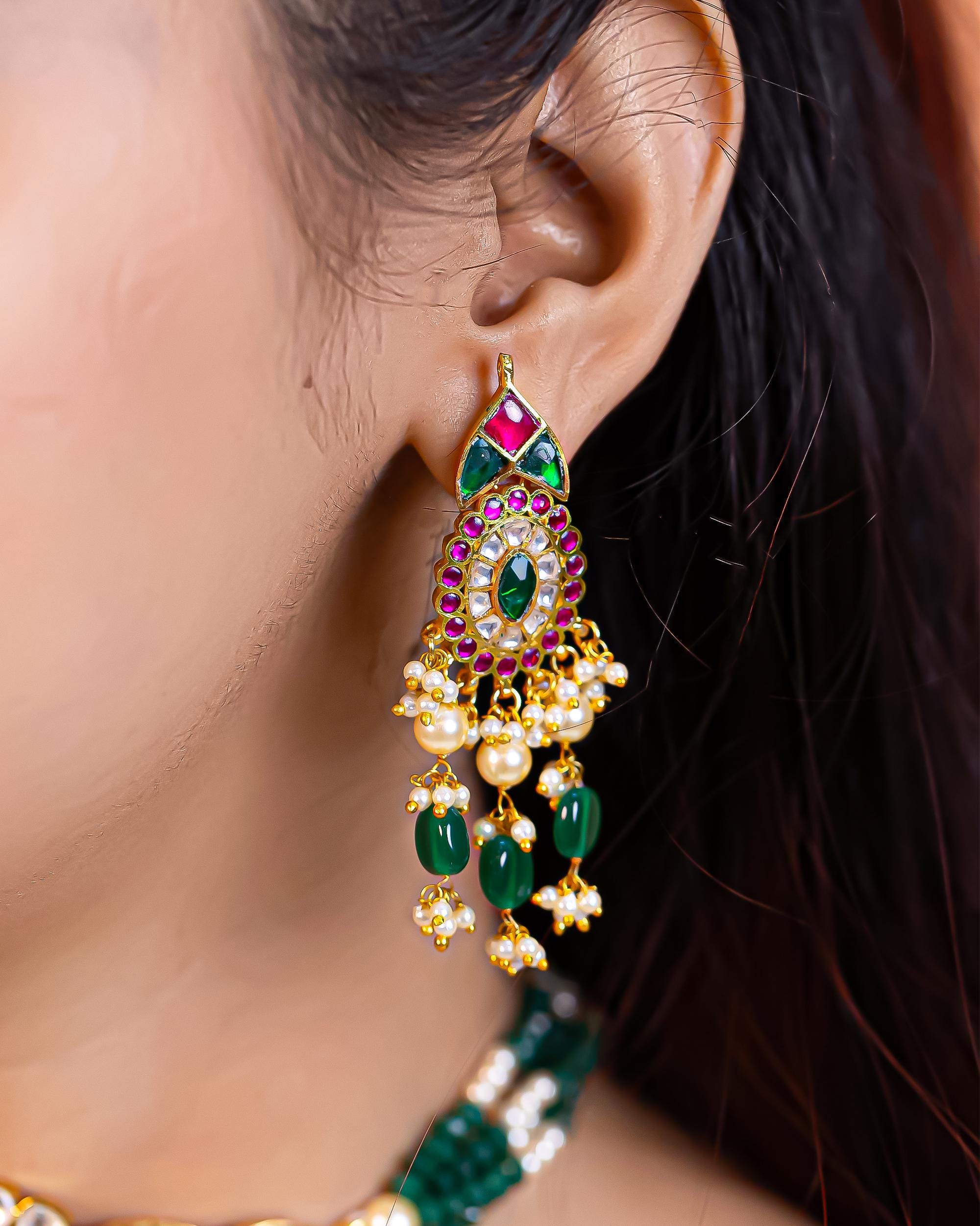Navratna Kundan Choker Necklace Set | Emerald Ruby Floral Meenakari Bridal Jewelry