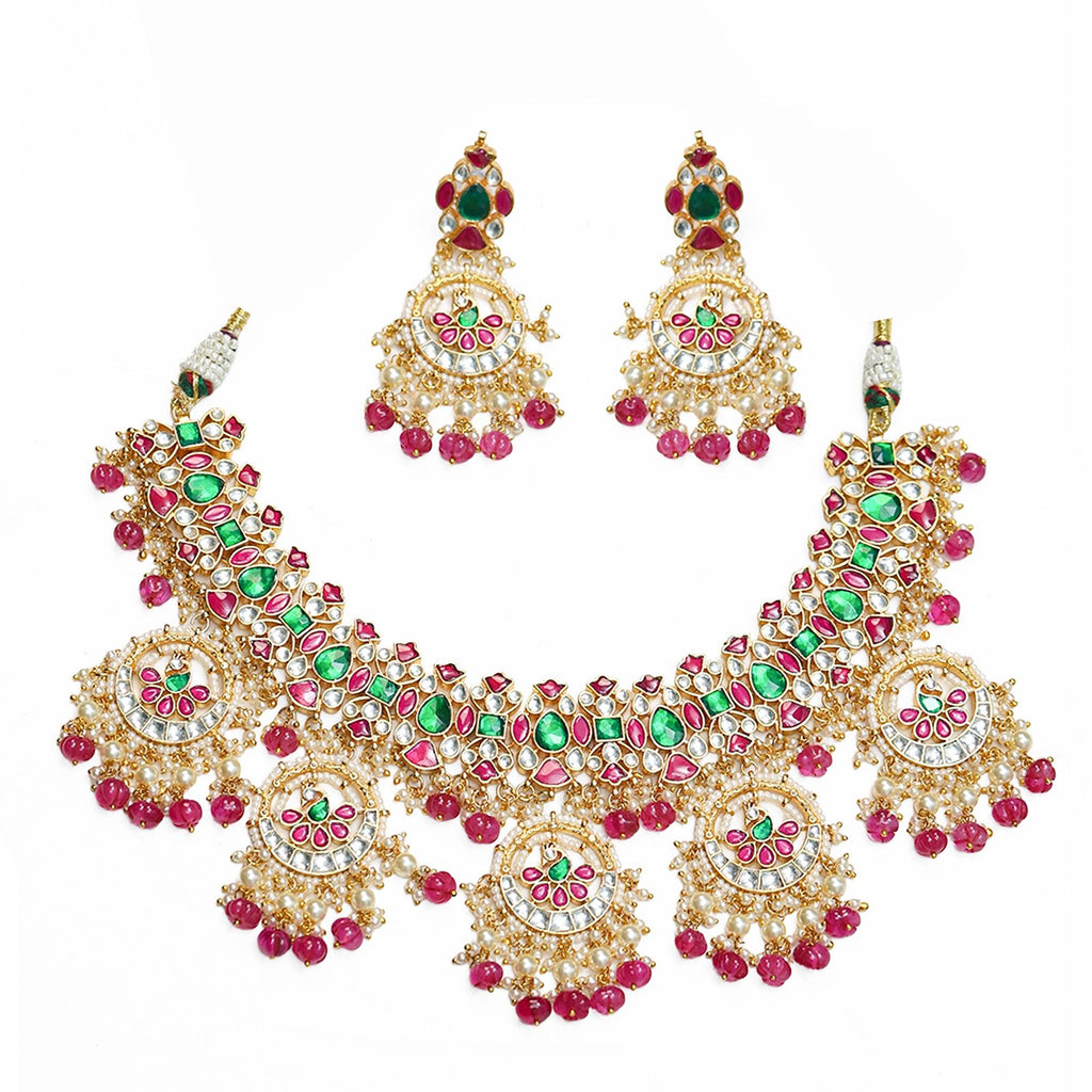 Royal Meenakari Kundan Choker Set: Peacock Pendants, Ruby Pink, Emerald Green Indian Bridal Jewelry