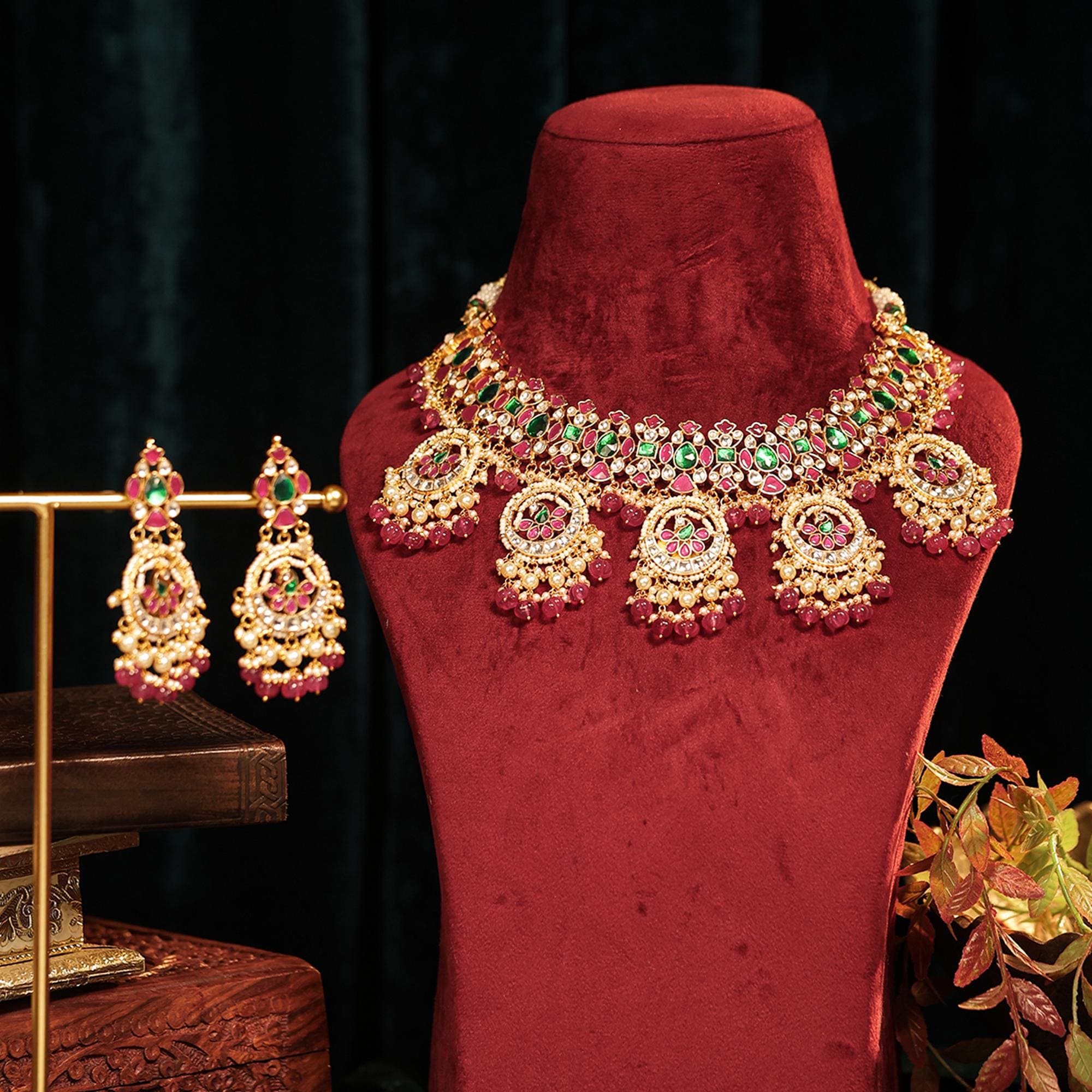 Royal Meenakari Kundan Choker Set: Peacock Pendants, Ruby Pink, Emerald Green Indian Bridal Jewelry