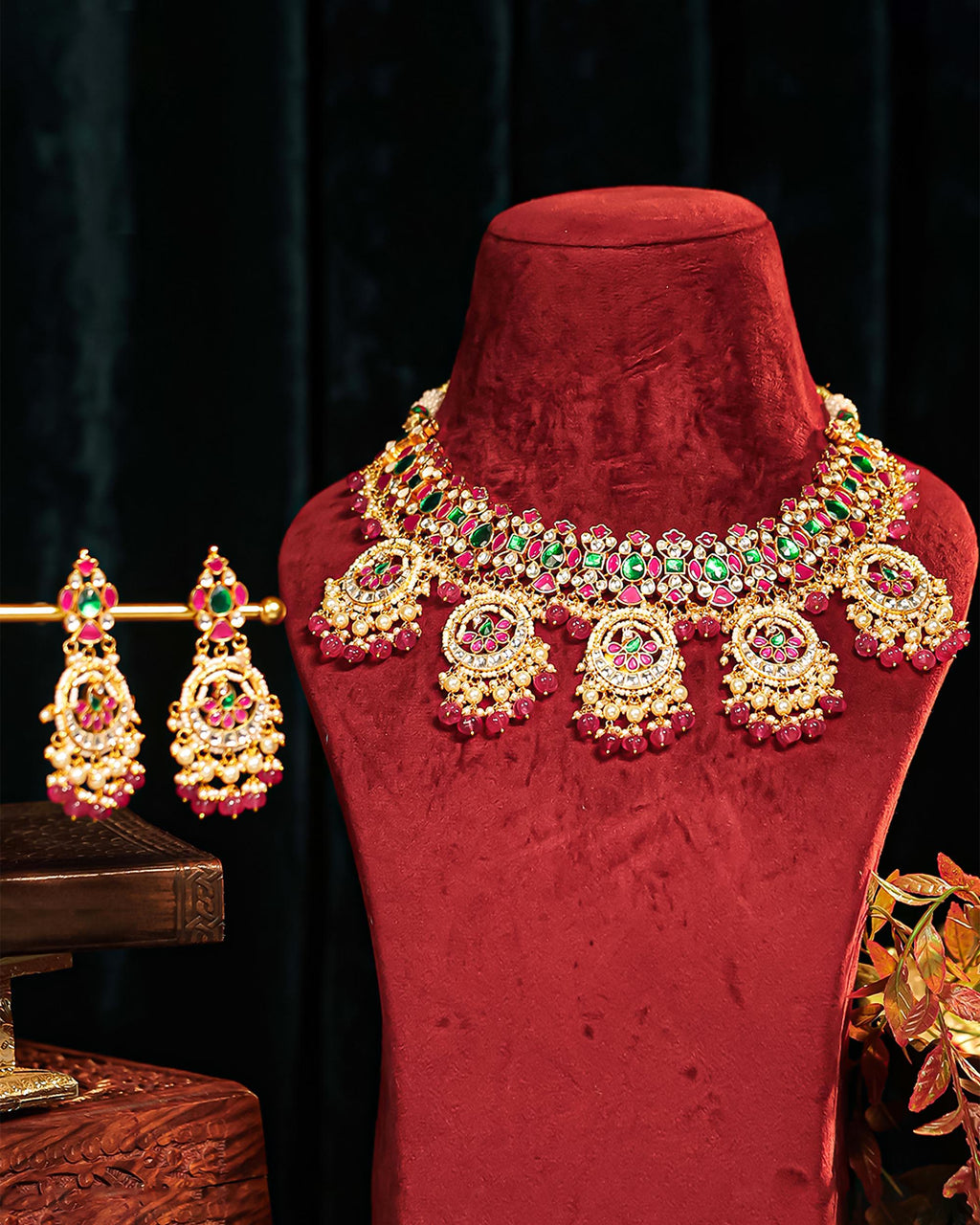 Royal Meenakari Kundan Choker Set: Peacock Pendants, Ruby Pink, Emerald Green Indian Bridal Jewelry
