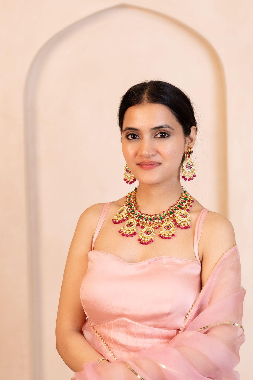Royal Meenakari Kundan Choker Set: Peacock Pendants, Ruby Pink, Emerald Green Indian Bridal Jewelry