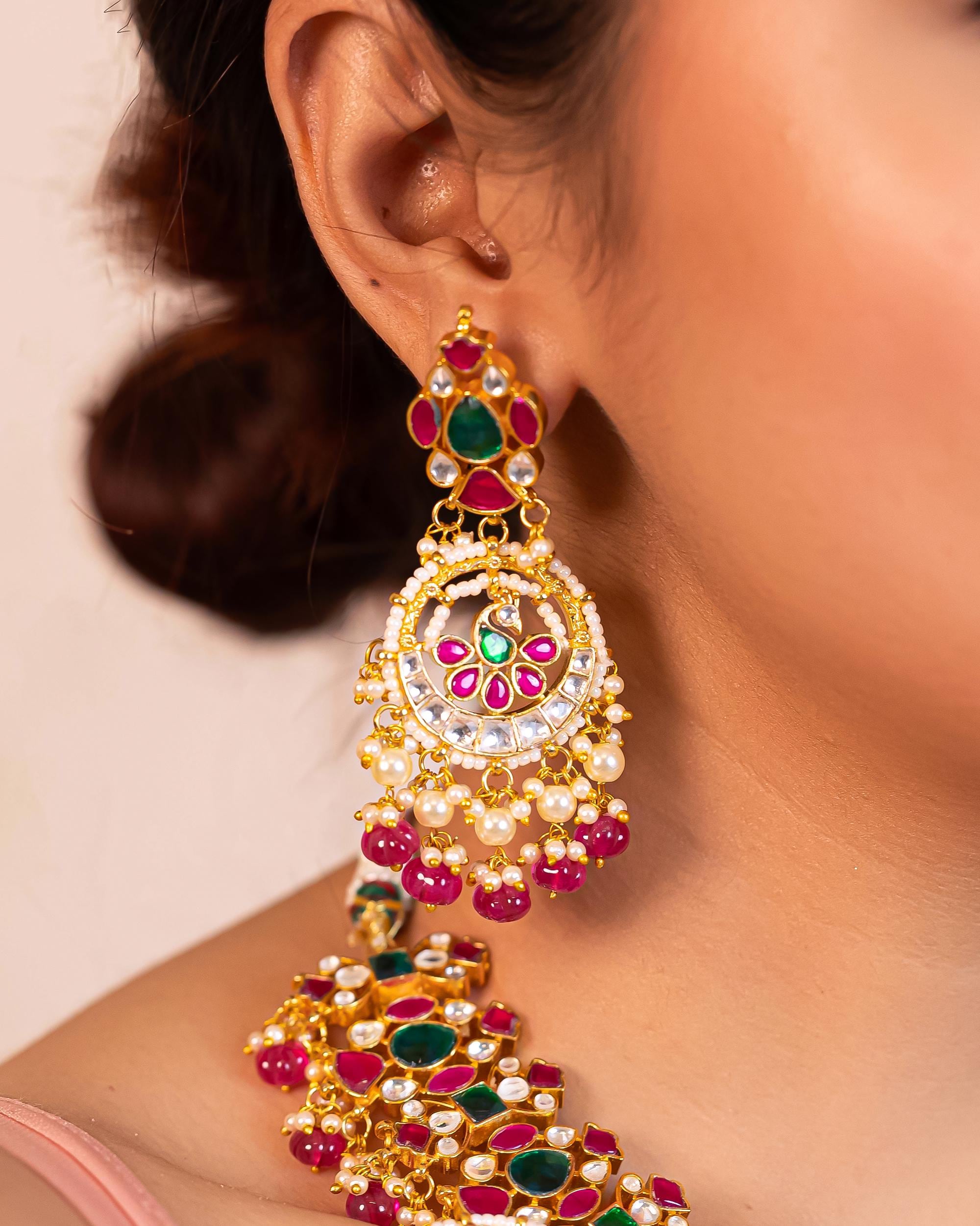 Royal Meenakari Kundan Choker Set: Peacock Pendants, Ruby Pink, Emerald Green Indian Bridal Jewelry
