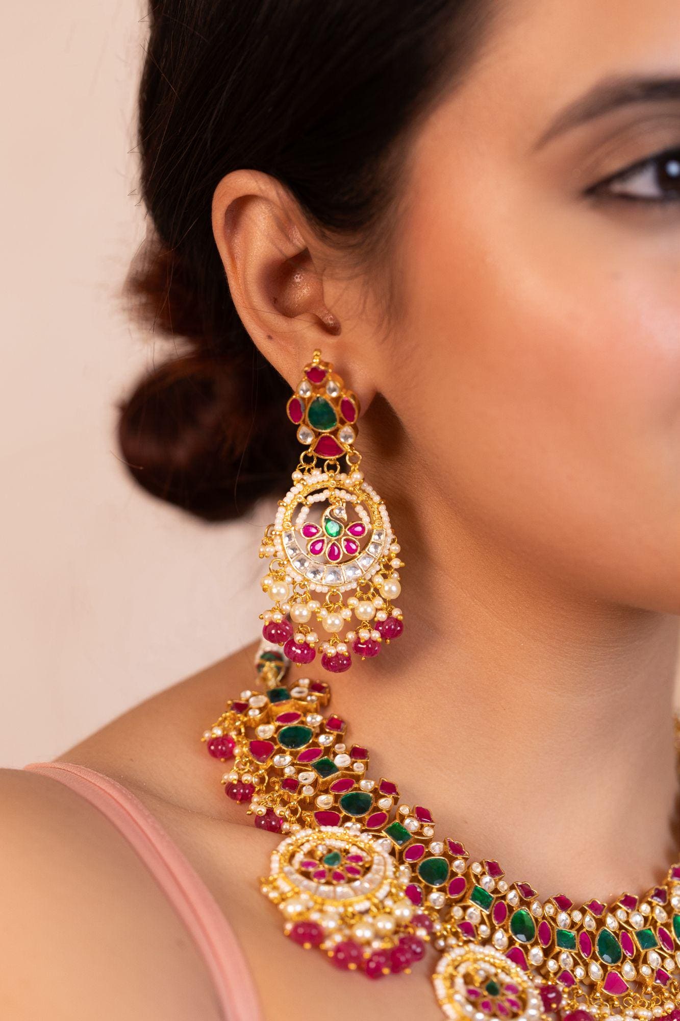 Royal Meenakari Kundan Choker Set: Peacock Pendants, Ruby Pink, Emerald Green Indian Bridal Jewelry