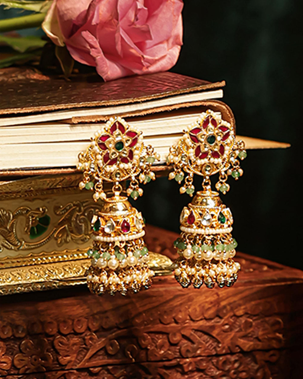 Navratna Kundan Choker Necklace Set | Emerald Ruby Floral Meenakari Bridal Jewelry