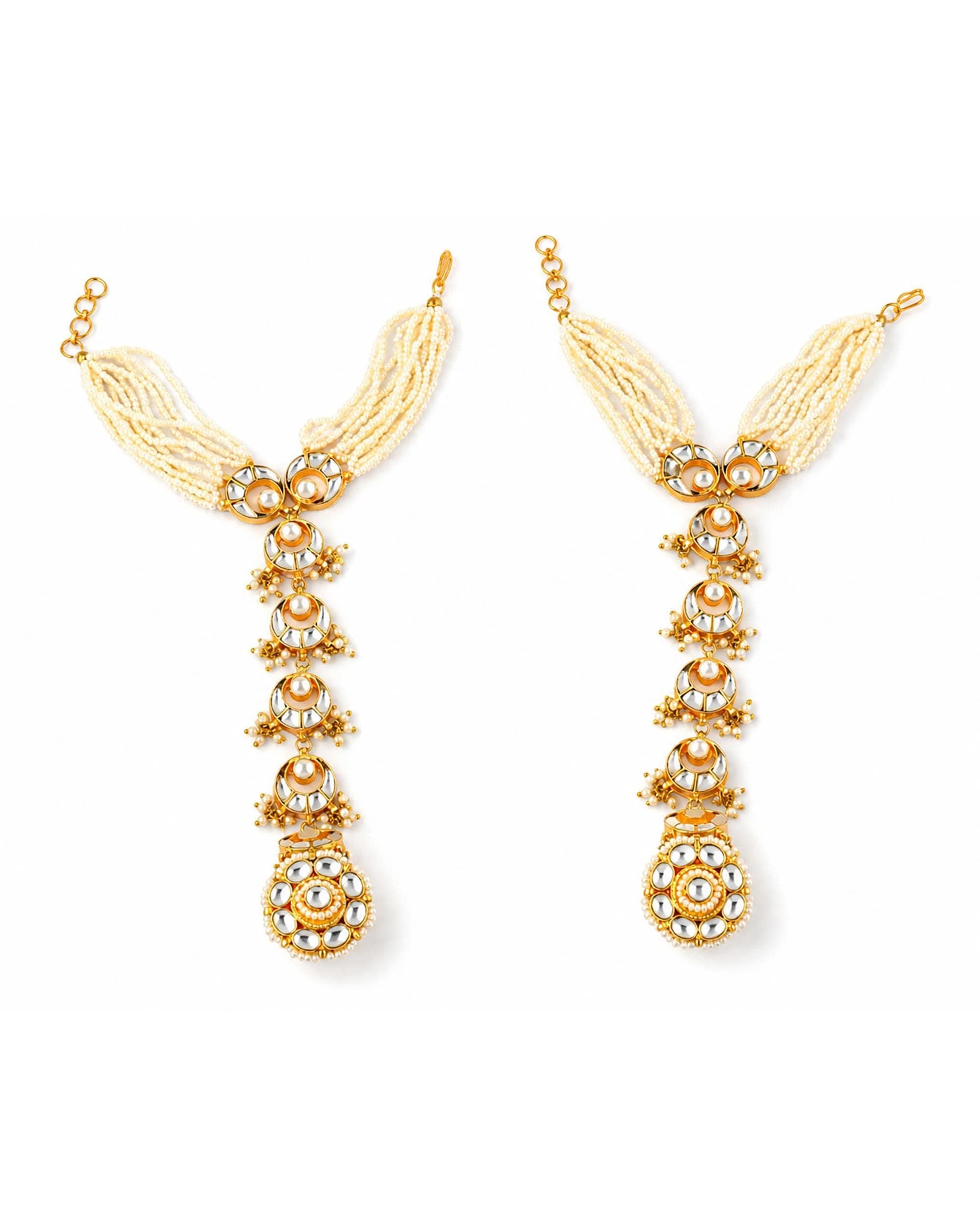 Kundan Haathphool Hand Harness with Pearl Layers  Traditional Bridal Jewelry Pair
