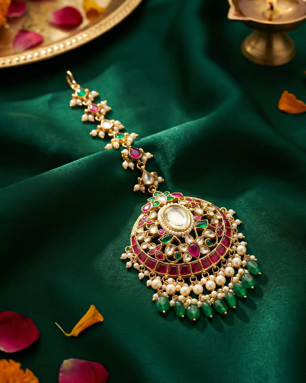 mang tikka Royal Indian Mang Tikka | Kundan Pearl Bridal Headpiece | Wedding Festive Jewelry