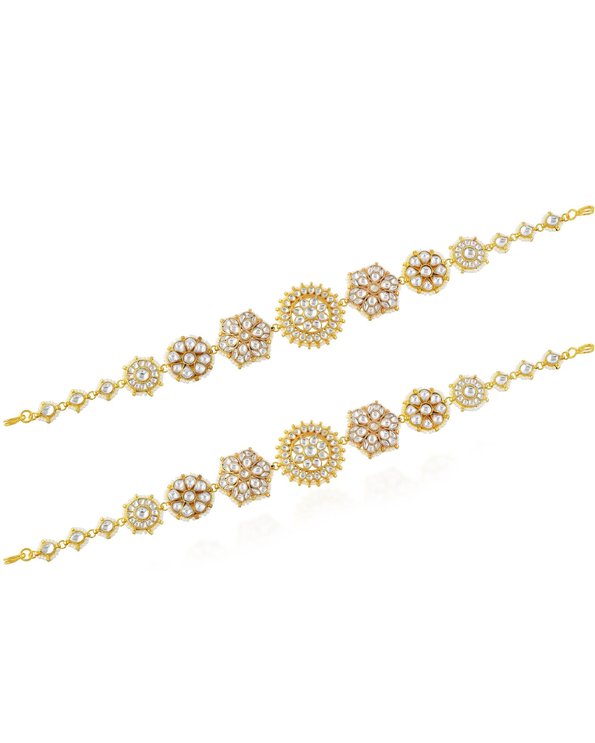 maang tikka Dual Strand Kundan Sheeshpatti | Indian Bridal Matha Patti Headpiece, Gold Plated Mughal Style