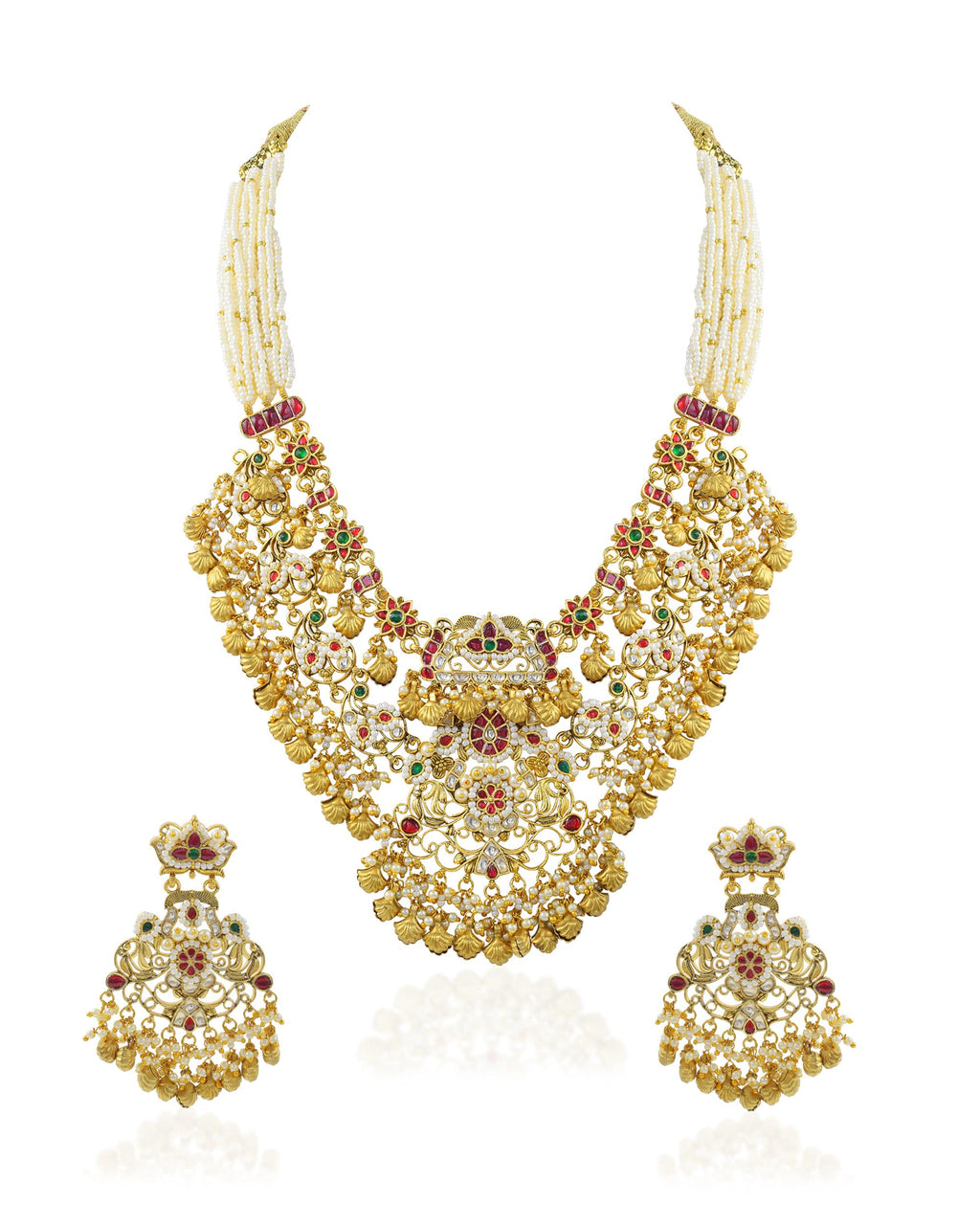 bridal jewelry set Antique Gold Pachi Kundan Bib Necklace Set  Royal Bridal Collar, Statement Wedding Jewelry