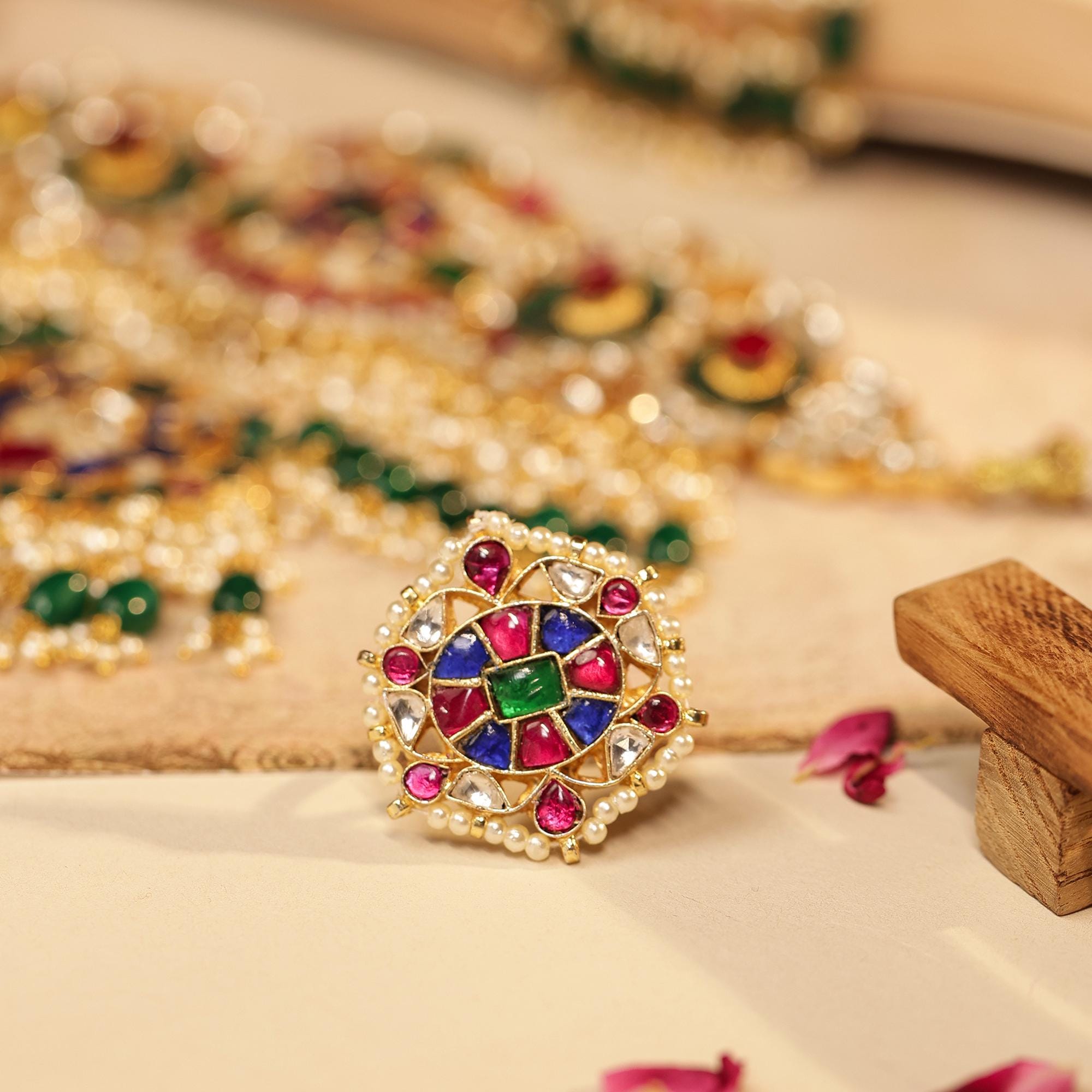 Kundan Meenakari Jewelry Set | Gold Plated Choker, Jhumka Earrings, Tikka, Ring