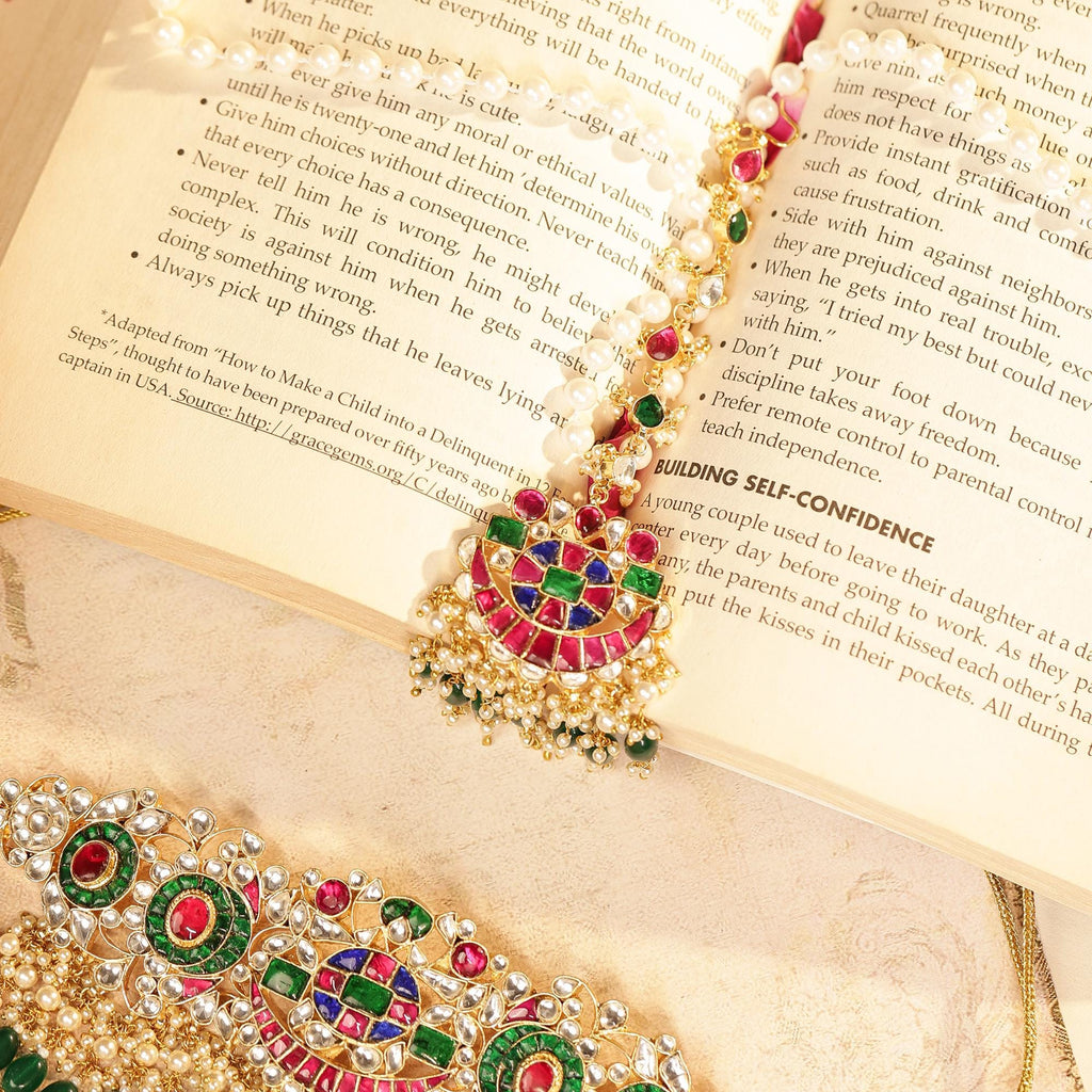 Kundan Meenakari Jewelry Set | Gold Plated Choker, Jhumka Earrings, Tikka, Ring