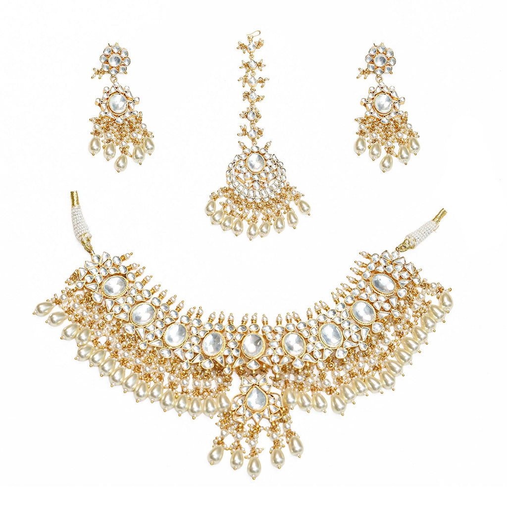 Kundan Bridal Choker Set, Gold Plated Pearls, Indian Traditional Jewelry