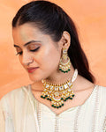 Kundan Choker Set, Gold Plated Chandbali Necklace Earrings, Pearl Band Traditional Jewelry