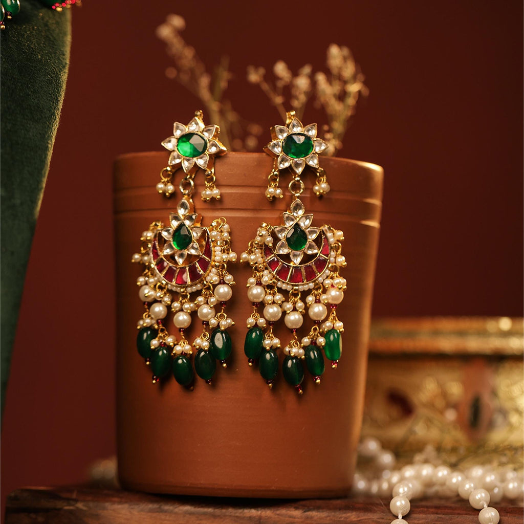 Kundan Meenakari Choker Set, Ruby Red Green Polki Chandbali Earrings Tikka, Bridal Wear