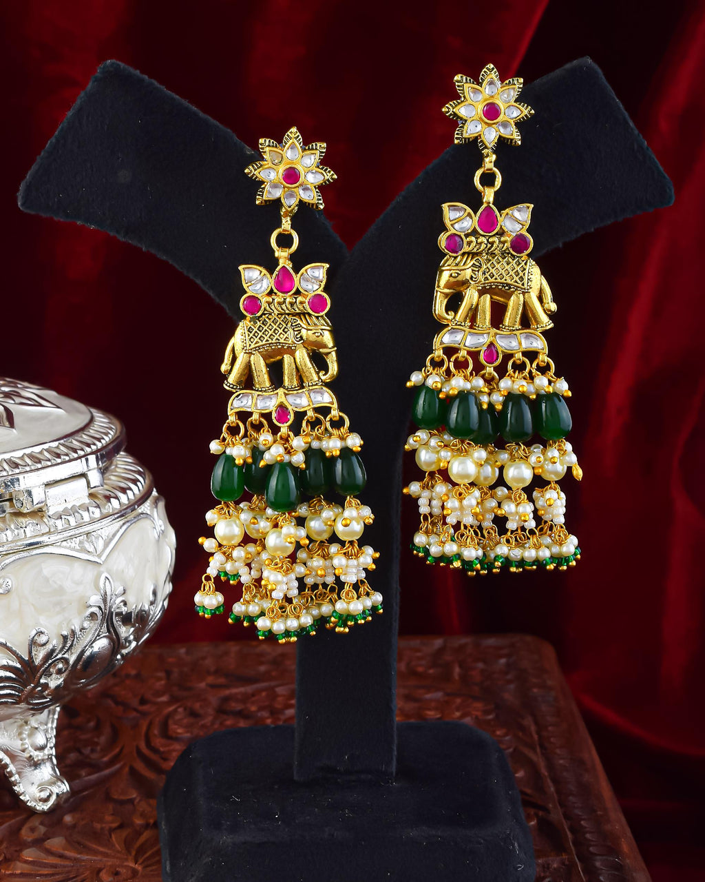 Antique Gold Nakshi Ganesha Elephant Choker Necklace Set | Bridal Ruby Emerald Temple Jewelry