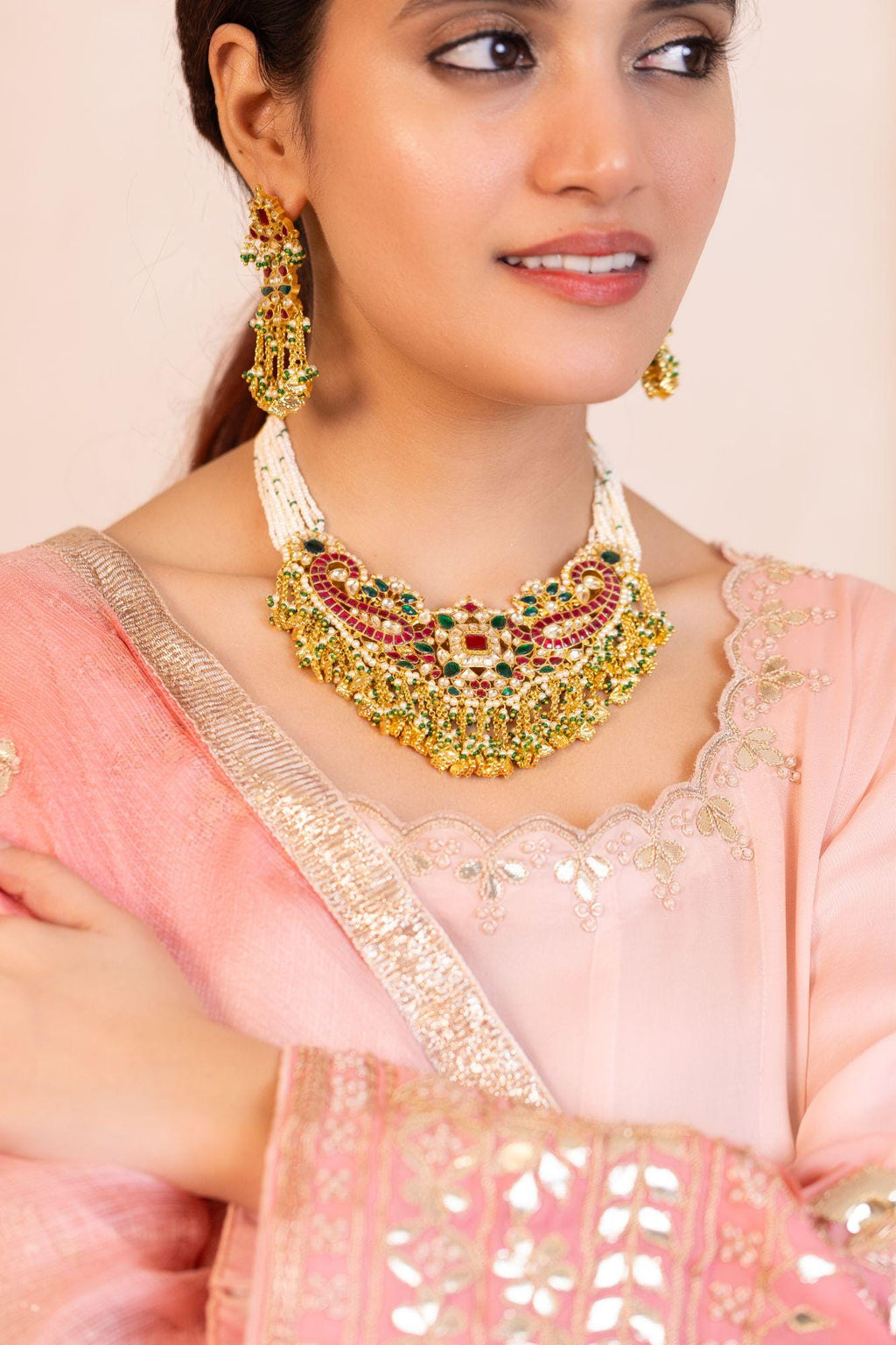Royal Kundan Choker Necklace Set | Ruby Red Emerald Paisley Meenakari Bridal Jewelry