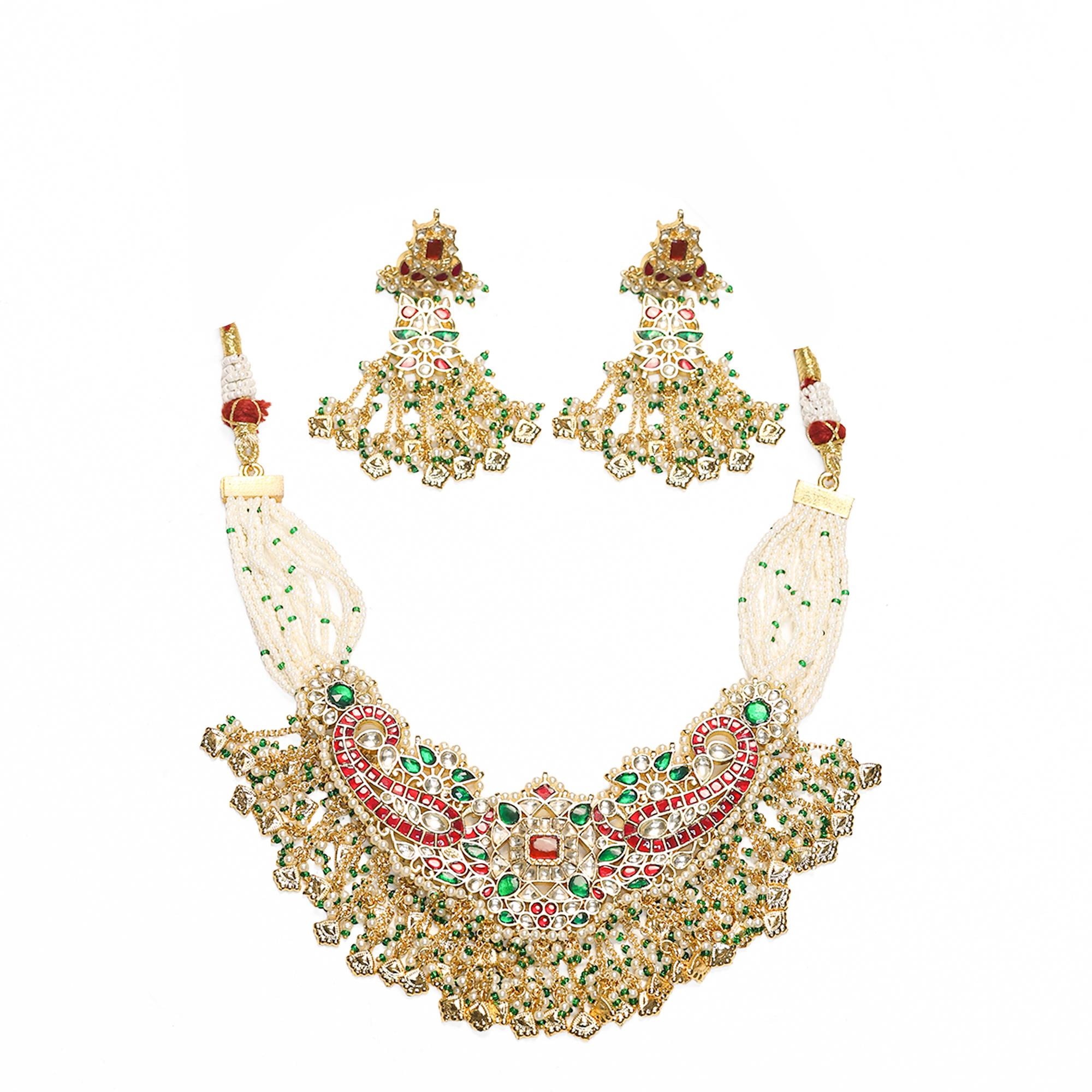 Royal Kundan Choker Necklace Set | Ruby Red Emerald Paisley Meenakari Bridal Jewelry