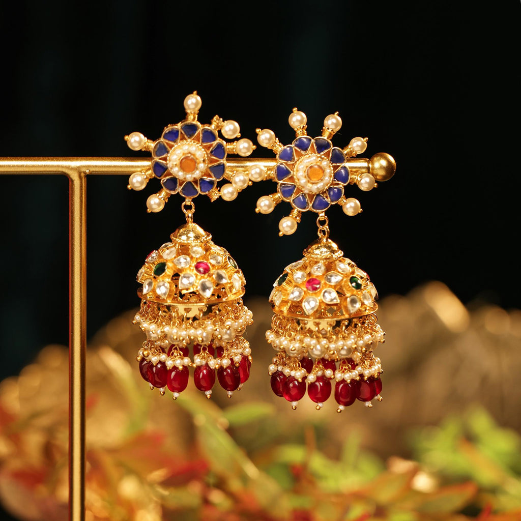 Royal Indian Kundan Choker Set  Emerald Green Meenakari Necklace, Starburst Earrings