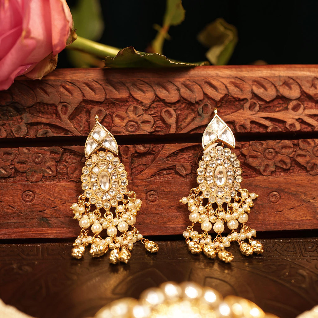 Kundan Choker Set  Multi-Strand Seed Pearls, White Pachi Kundan Necklace, Earrings