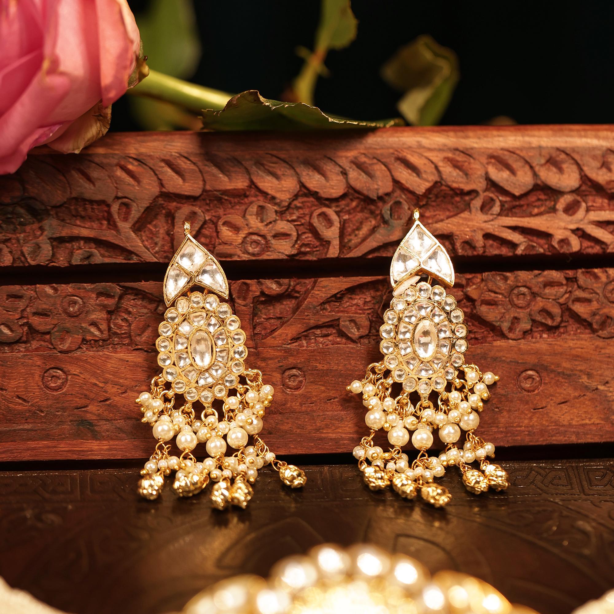 Kundan Choker Set  Multi-Strand Seed Pearls, White Pachi Kundan Necklace, Earrings