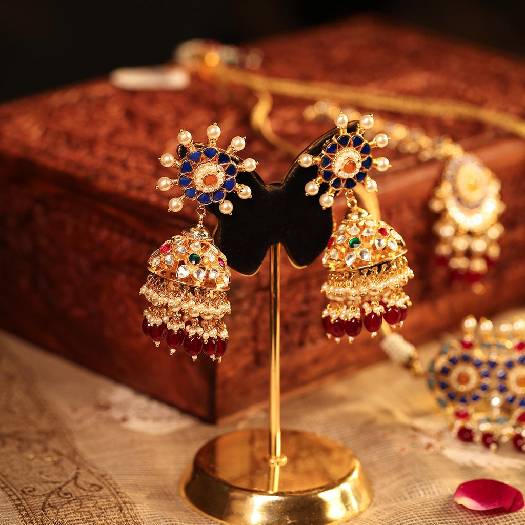 Royal Kundan Choker Necklace Set  Emerald Green, Ruby Red Bridal Jewelry