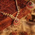 Handcrafted Meenakari Kundan Pendant Necklace Set  Red Green Enamel Indian Wedding Jewelry