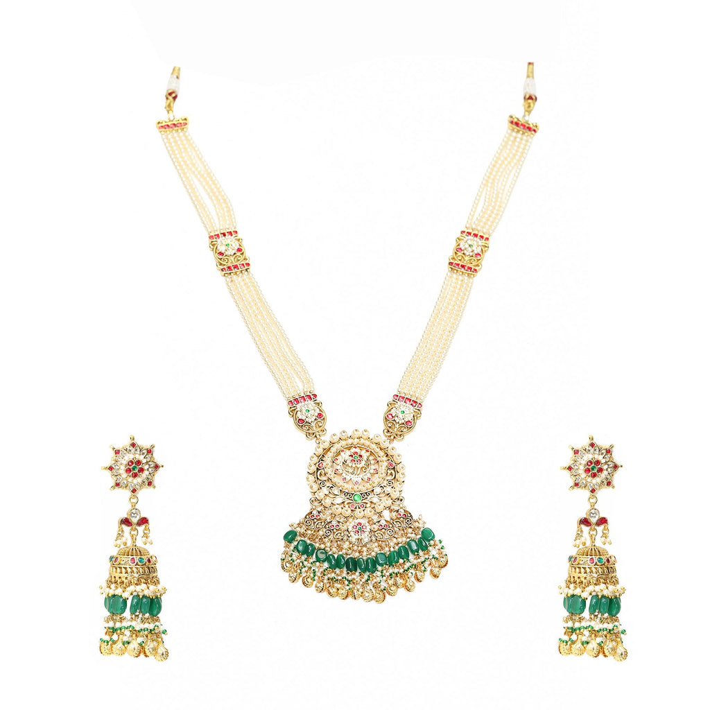 Royal Kundan Pendant Necklace Set with Jhumka Earrings, Traditional Indian Bridal Jewelry