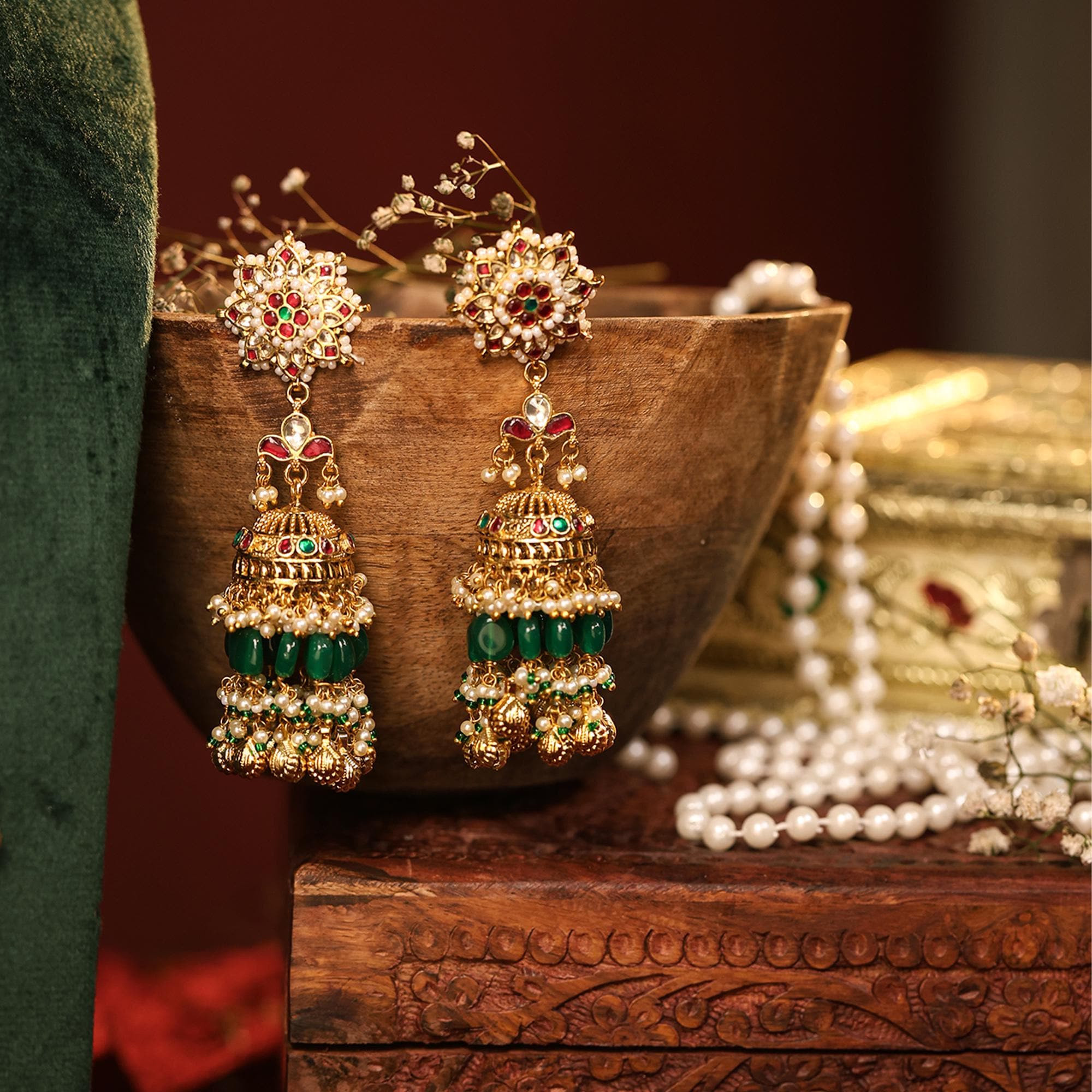 Royal Kundan Pendant Necklace Set with Jhumka Earrings, Traditional Indian Bridal Jewelry