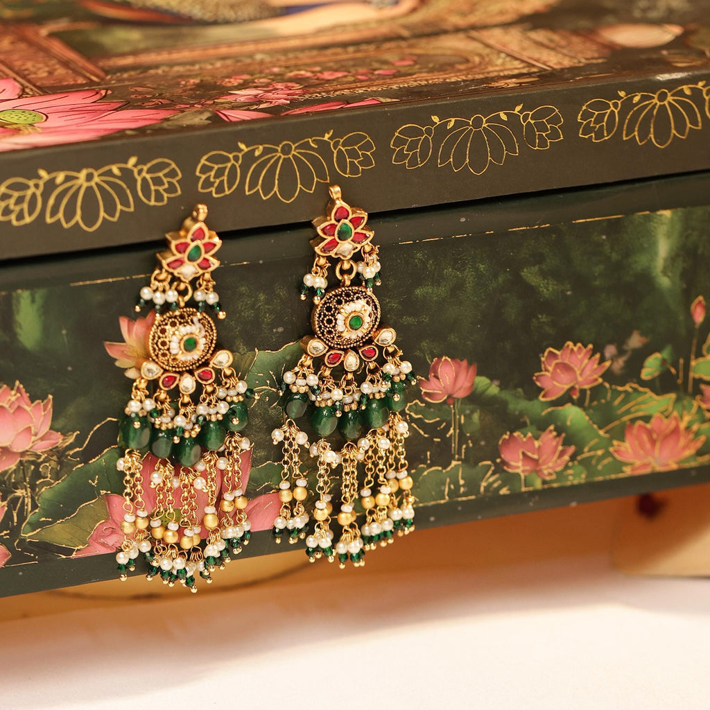 Traditional Kundan Choker Set | Red Green Jadau Bib Necklace, Pearl Indian Jewelry