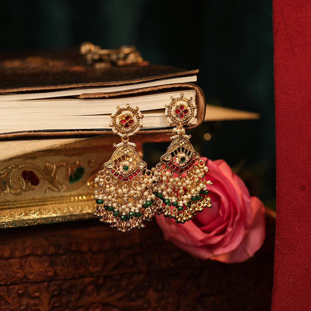 Antique Gold Peacock Choker Necklace Set with Pearls, Green Beads, Guttapusalu Bridal Jewelry