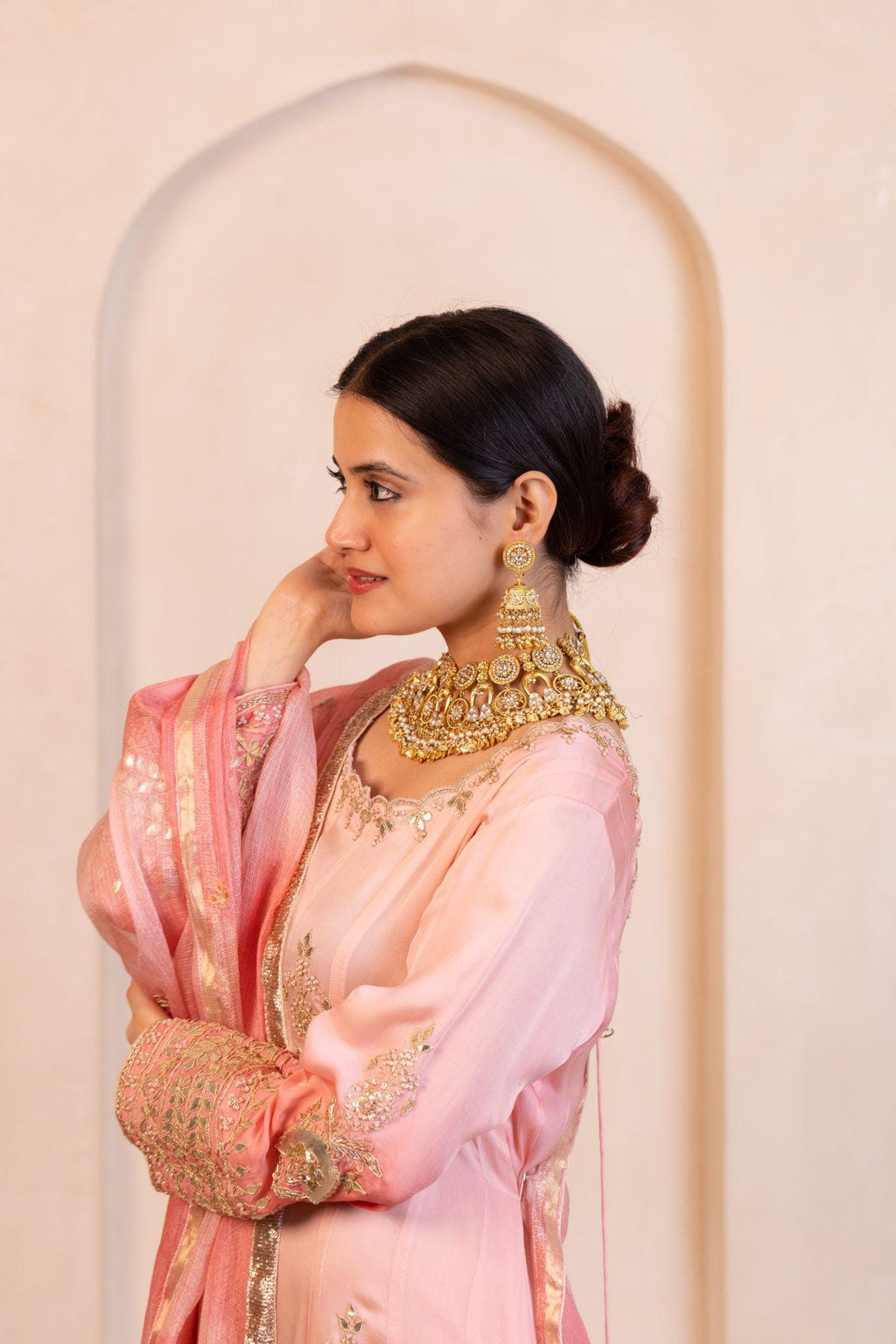 Antique Gold Indian Choker Set | Guttapusalu Pearl Bib Necklace, Jhumkas