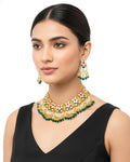 Handcrafted Pachi Kundan Choker Necklace Set  Ruby Emerald Accents, Antique Gold Indian Bridal Jewelry