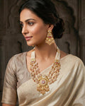 Handcrafted Kundan Necklace Set  Ruby Pink Accents, Peacock Panchlada Haar, Antique Gold Bridal Jewelry