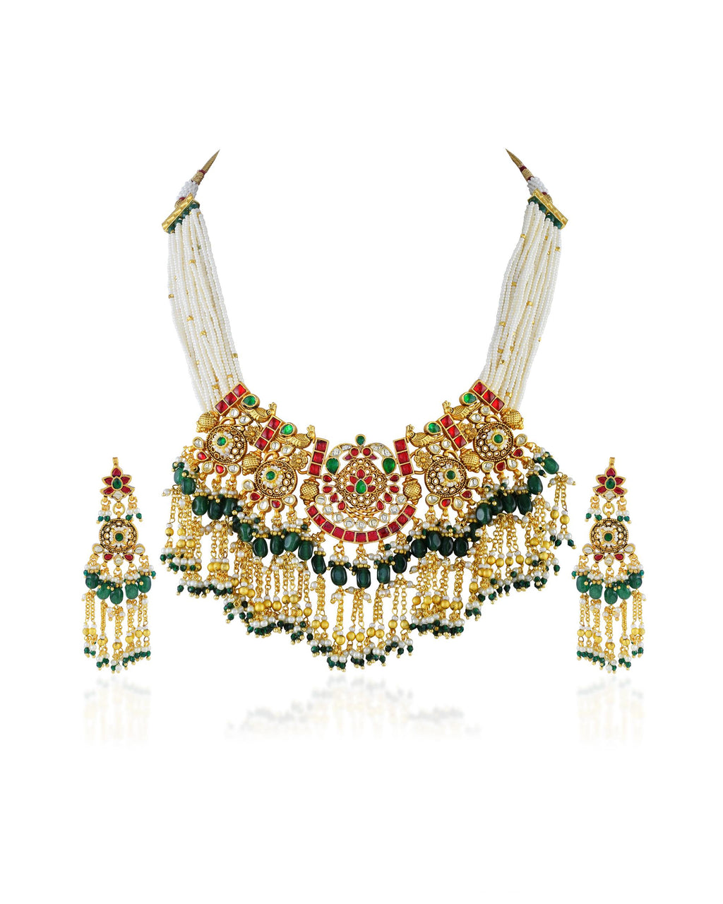 Handcrafted Pachi Kundan Bib Choker Necklace Set  Antique Gold Indian Bridal Jewelry
