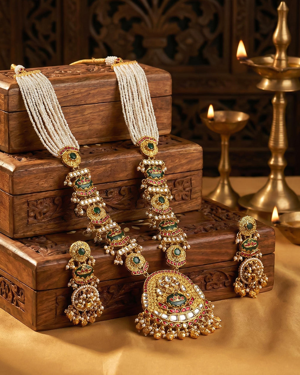 Antique Gold Pachi Kundan Rani Haar Set  Indian Bridal Wedding Jewelry