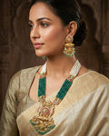 Antique Gold Pachi Kundan Rani Haar  Emerald Green Beads, Peacock Wedding Jewelry Set
