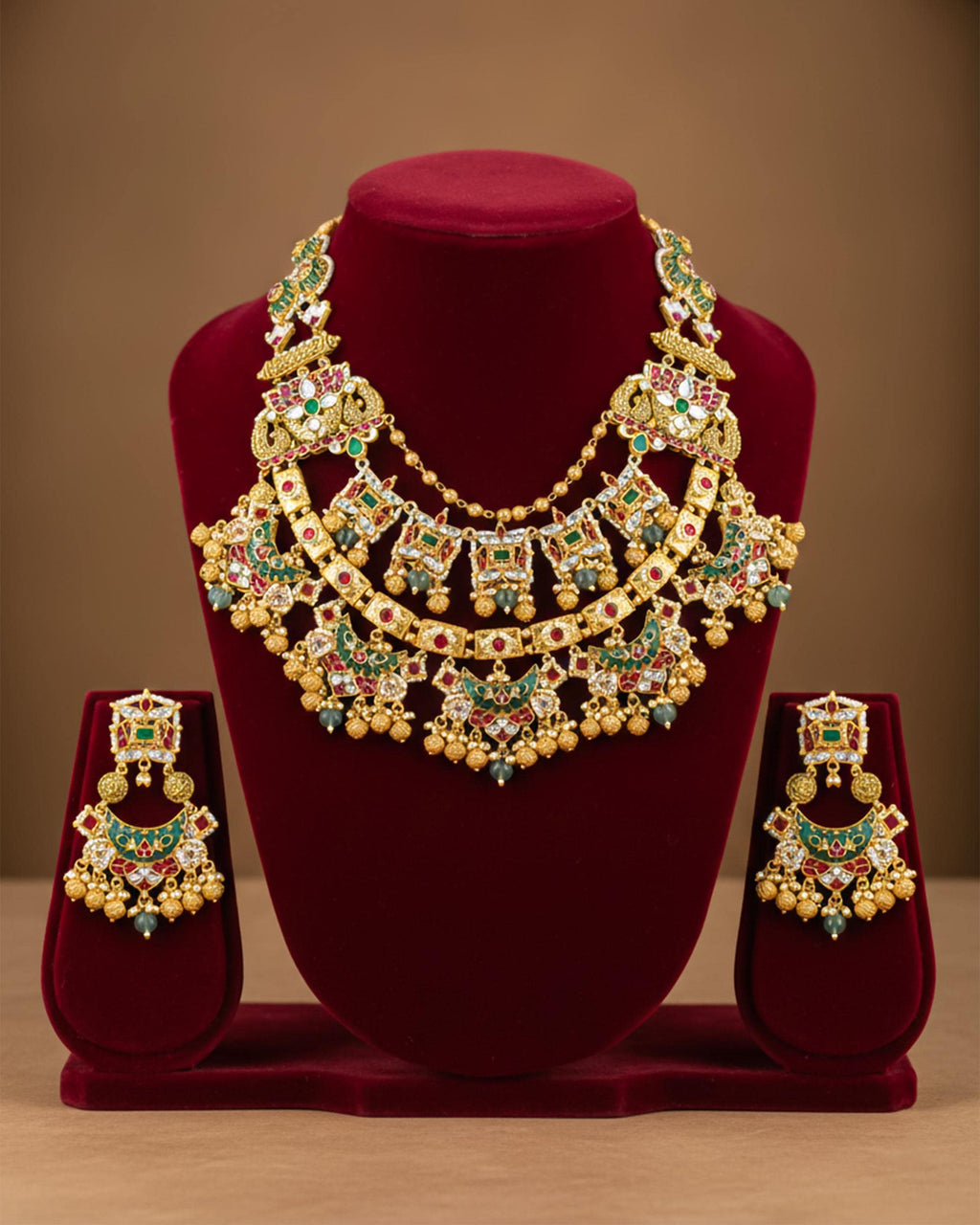 Handcrafted Pachi Kundan Choker Set  Emerald, Ruby, Pearls, Royal Bridal Jewelry
