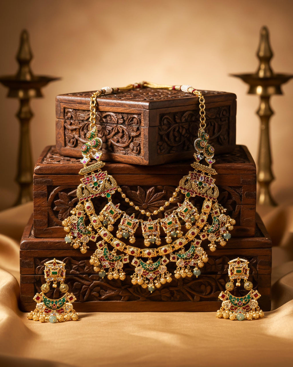 Handcrafted Pachi Kundan Choker Set  Emerald, Ruby, Pearls, Royal Bridal Jewelry