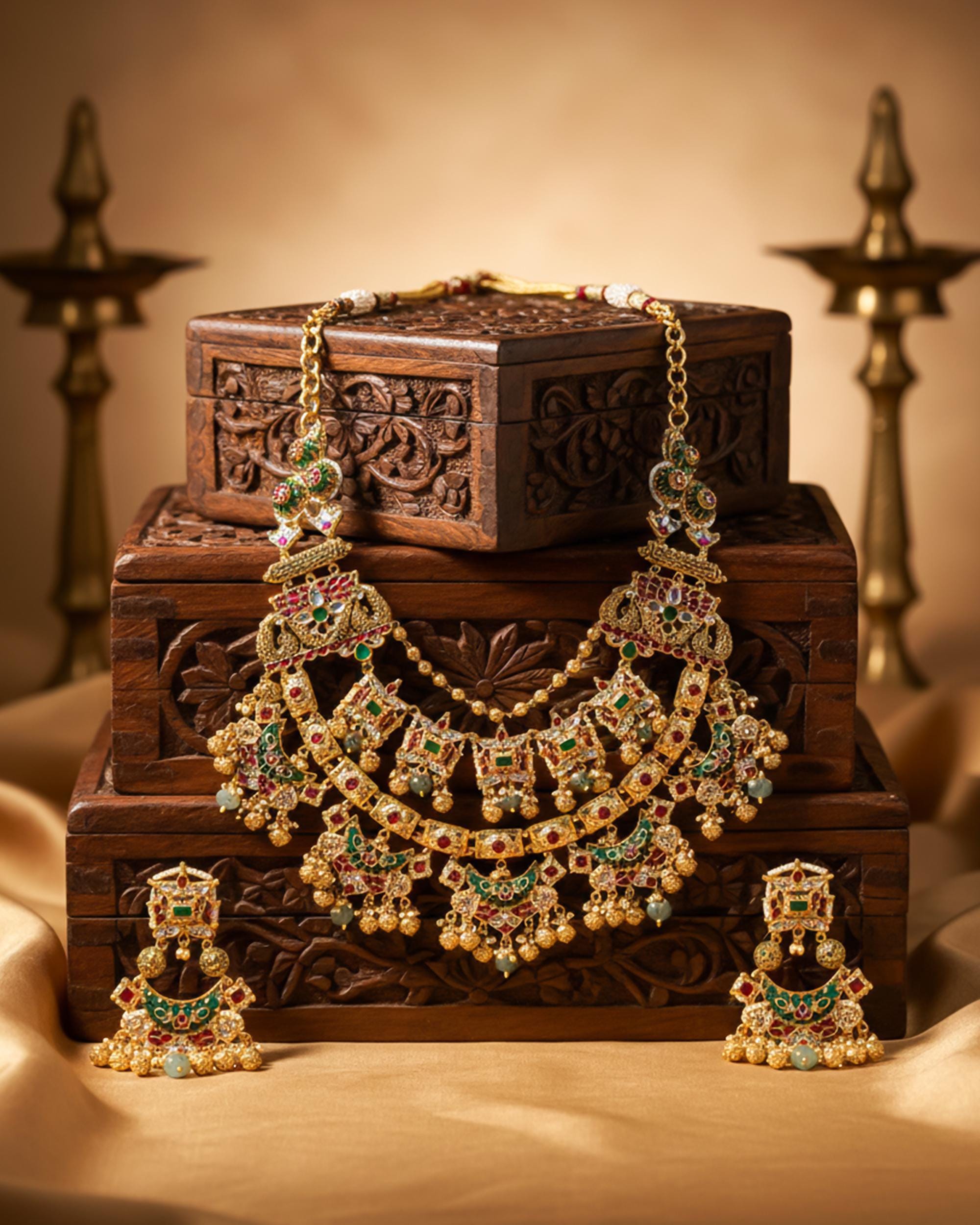 Handcrafted Pachi Kundan Choker Set  Emerald, Ruby, Pearls, Royal Bridal Jewelry
